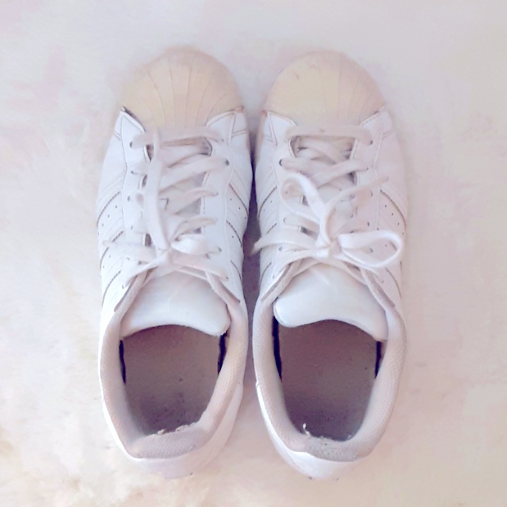 ADIDAS SHELL TOE SUPERSTAR SNEAKERS | WOMEN'S 8 MENS 6.5| WHITE ON off white